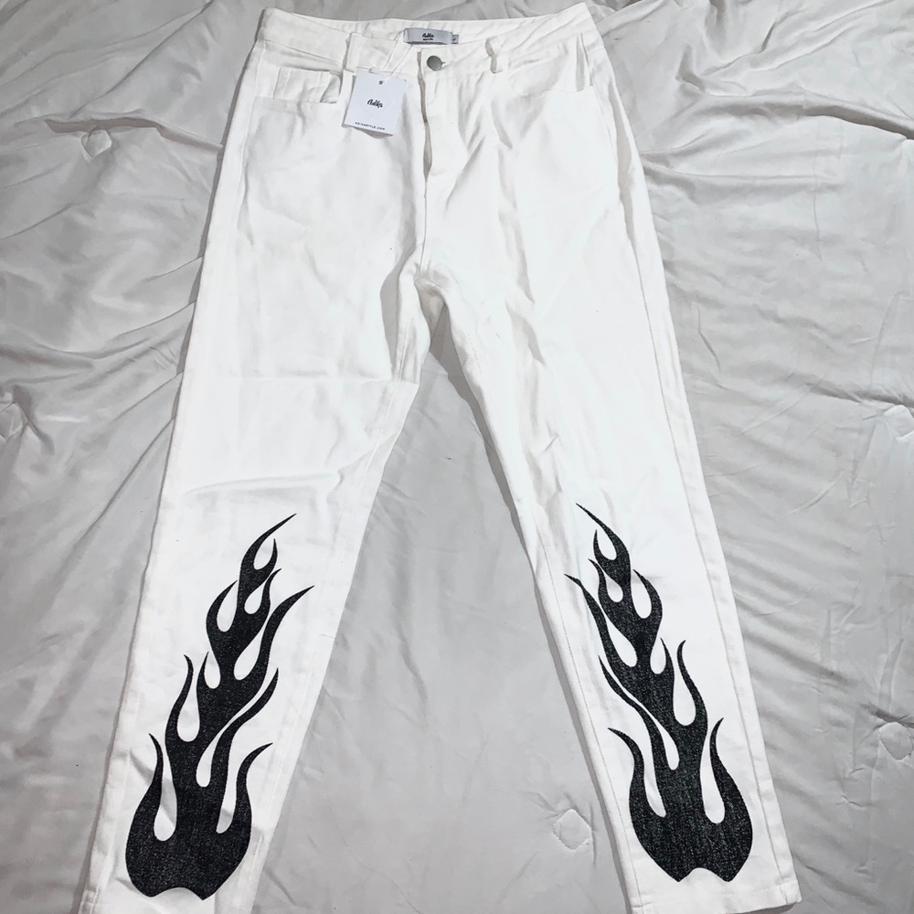 White Flame Print Jeans Adika